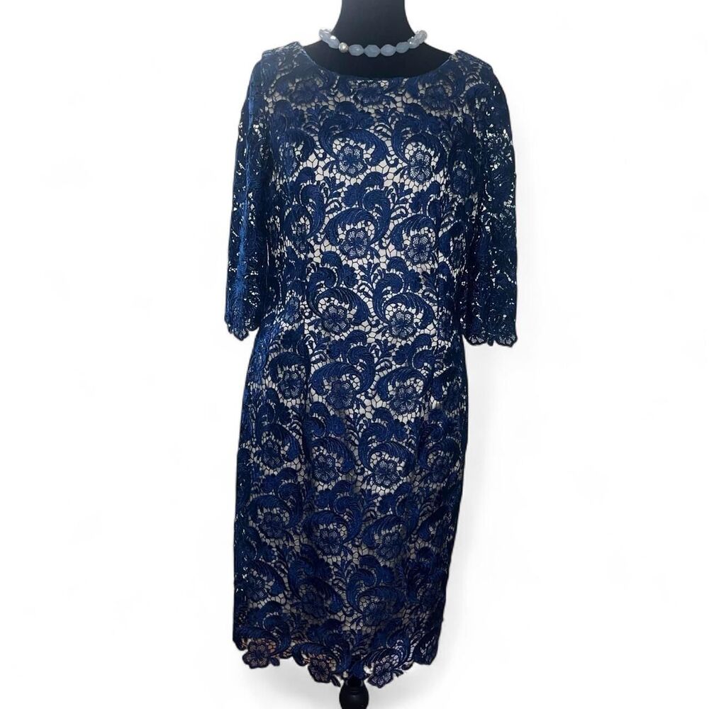 Eliza J Women's Navy and Gold Lace Dress SZ 14